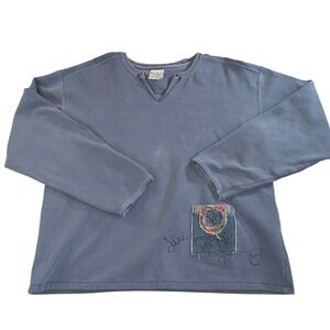Kunky's Hand Painted Art Sweatshirt L Patchwork Denim Boho Artwear Pullover